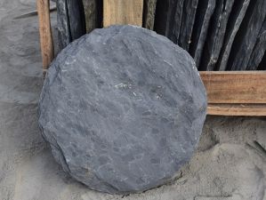 Round black slate flagstone stepping stone